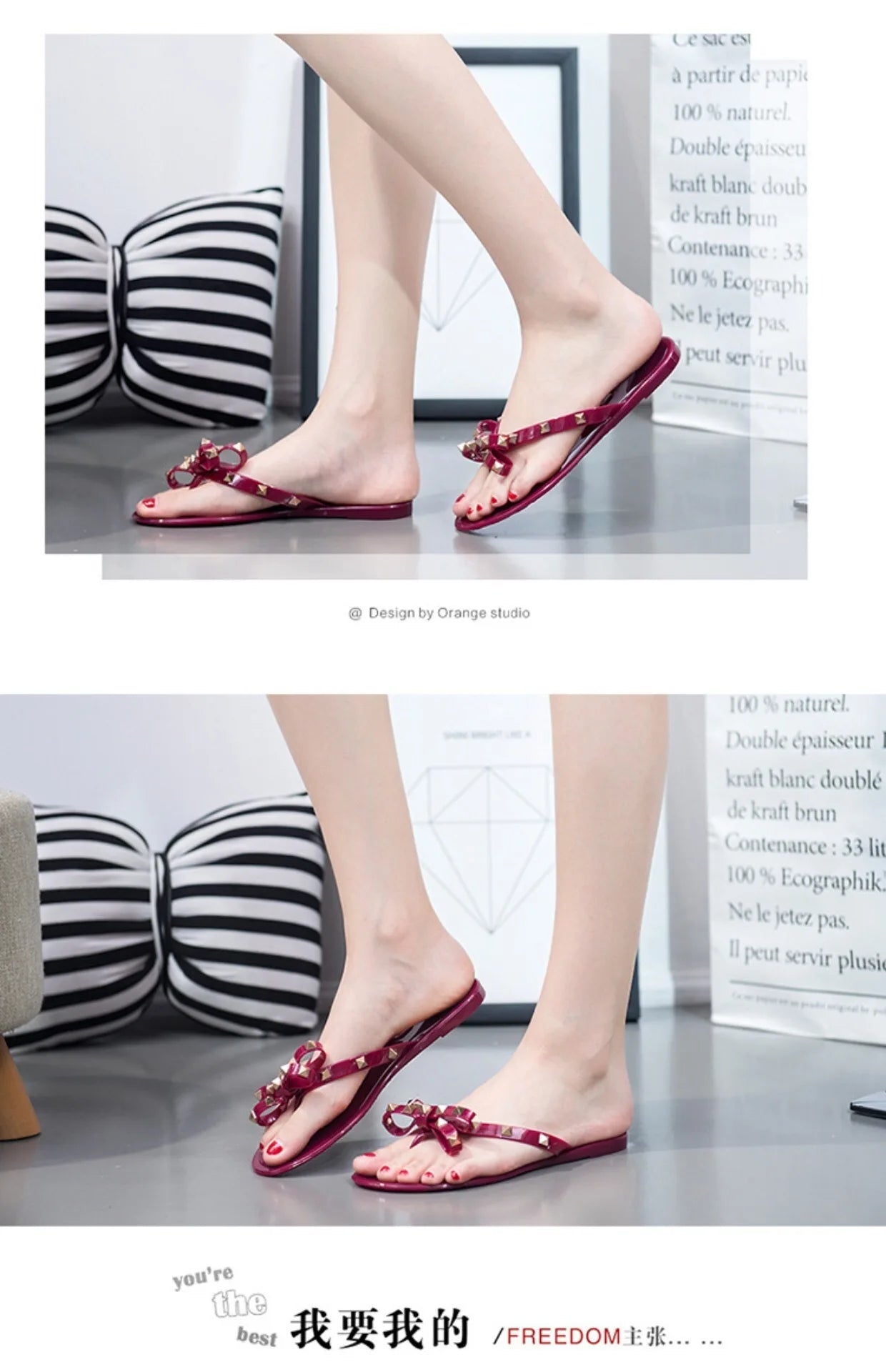 New Rivet Bow Sandals and Slippers Summer Transparent Crystal Shoes Women Outdoor Flip Flops