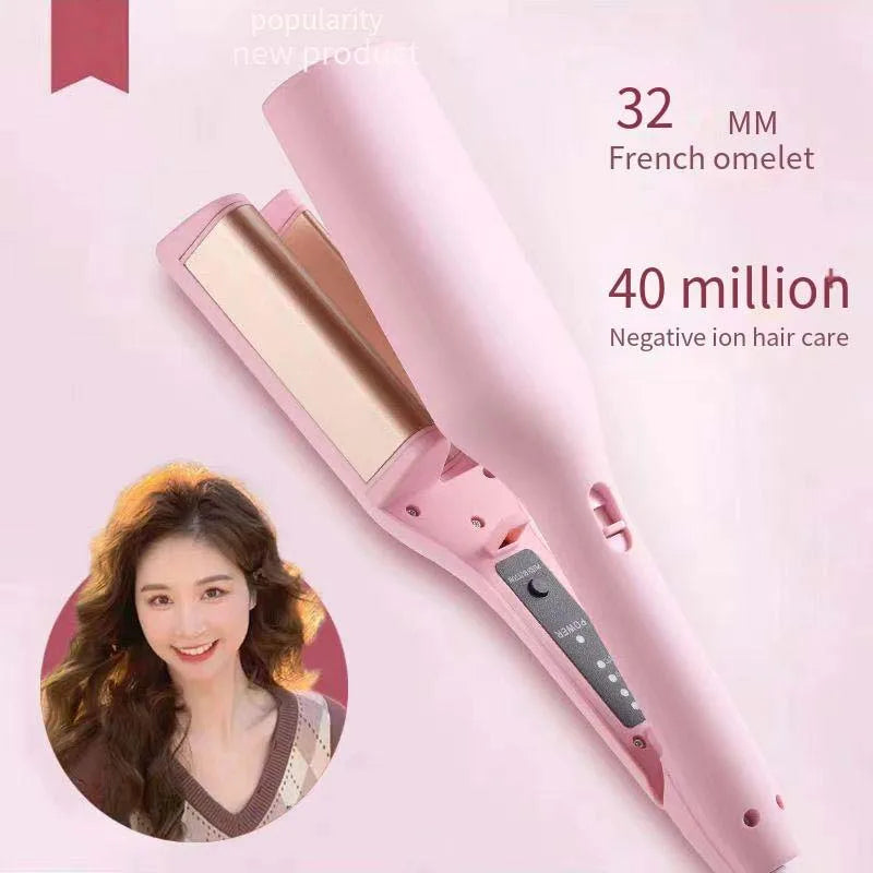 French Egg Roll Ceramic Hair Iron Volumizing Curling Rod with LCD Temperature Display PTC Electric Heater for Household Use
