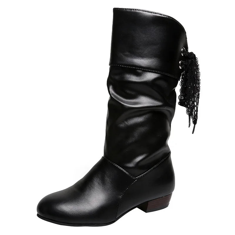 Women's Punk Plus Size Mid Calf Boots Autumn Winter Spring Fashion Solid Rubber Outsole