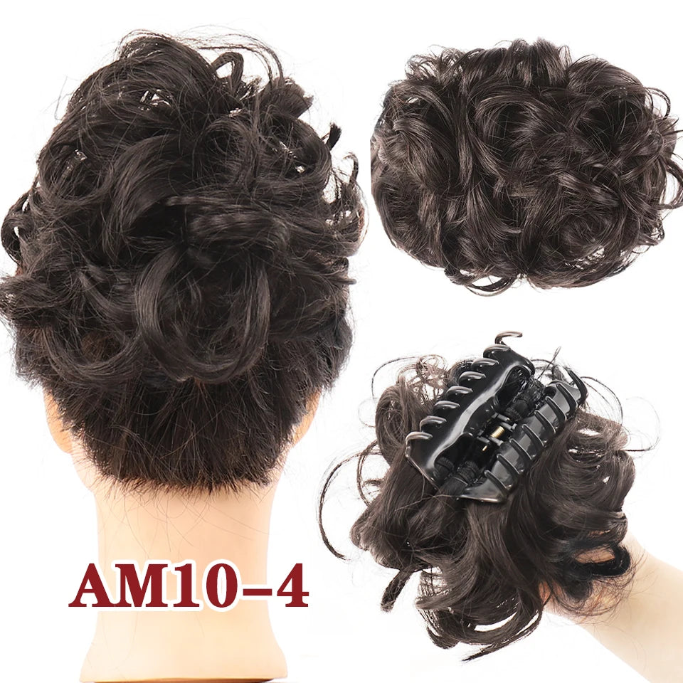 HUAYA Messy Curly Short Synthetic Hair Extension Chignon Donut Roller Bun Wig Claw Clip In Hairpiece for Women