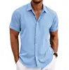 Summer New Men's Solid Shirt Casual Style White Short Sleeve Blouse Men Cotton Linen Knitted Formal Shirt for Adult