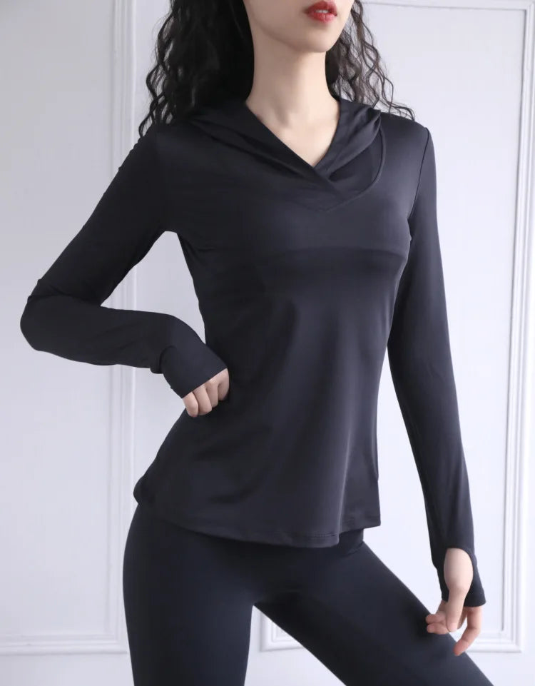 Women Back Forked Yoga Shirt Long Sleeve Thumb Hole Running T-shirt Mesh Breathable Sport Hoodies Fitness Top Gym Workout Blouse