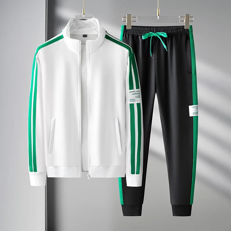 RNSHANGER Autumn Men's Sports Suit Casual Sweatshirt Zippered Cardigan Hooded Sweatshirt Drawstrings Hooded Coat+ Pants Set