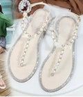 Pearl Sandals women Ladies Summer Bohemia Beach Sandal String Bead Casual Buckle Strap Flat Shoes Open Toe Shoes woman Flip Flop