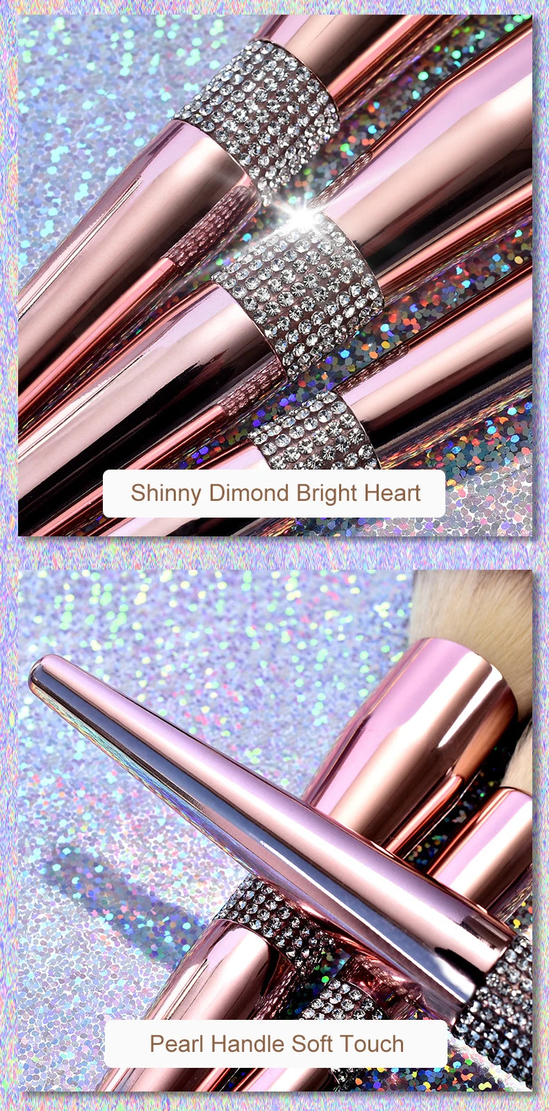 LOYBJ 10pcs Diamond Makeup Brushes Set Cosmetics Blending Tool Powder Foundation Blush Highlight Eyeshadow Eyebrow Eyelash Brush