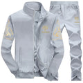 RNSHANGER Men Casual Suit Set Autumn Sports Suit Stand Collar Zipper Cardigan Drawstring Trousers Stylish Pocket Design