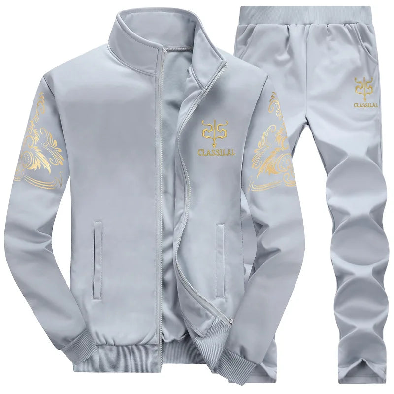 RNSHANGER Men Casual Suit Set Autumn Sports Suit Stand Collar Zipper Cardigan Drawstring Trousers Stylish Pocket Design