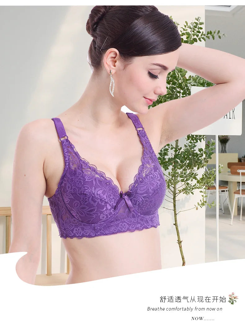 Women's Sexy Lace Wireless Push Up Bra Sexy Wire Free Bras For Women Plus Size 75-105 B C D Thin Cup Bralette Lingerie Intimates