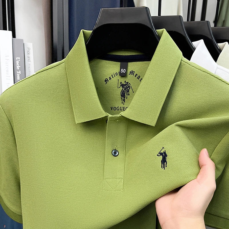 Men's Polo Shirt Cotton Pique Short Sleeve Casual Business Golf T-Shirt Embroidered Logo Summer Breathable Work Office Top