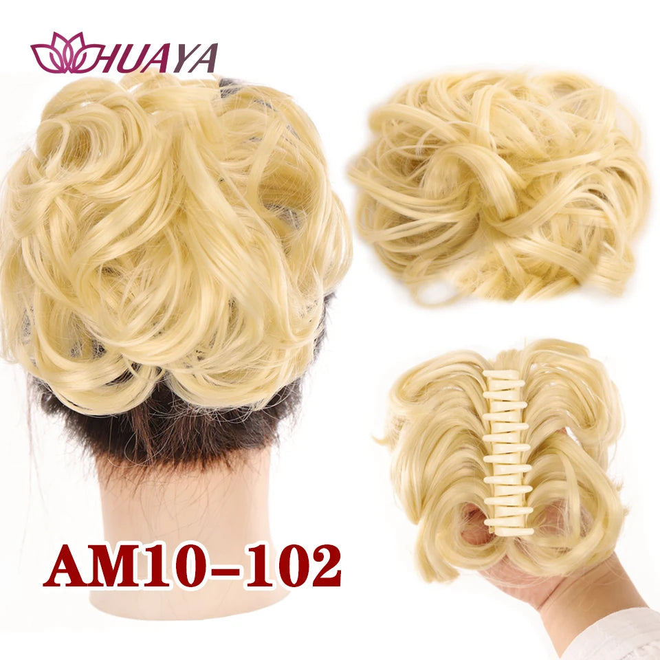HUAYA Messy Curly Short Synthetic Hair Extension Chignon Donut Roller Bun Wig Claw Clip In Hairpiece for Women