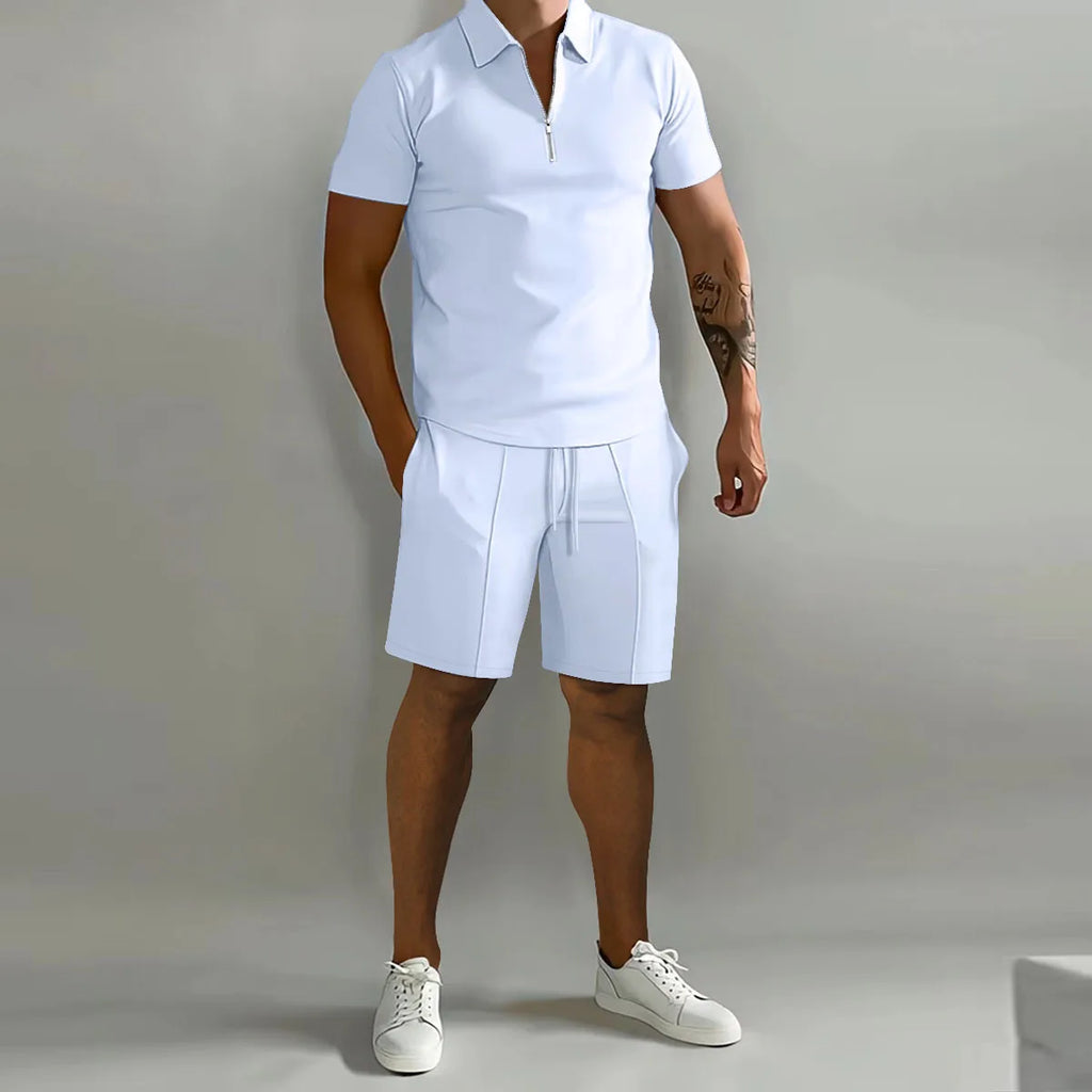 Fashion Men's Summer Short-Sleeved T-Shirt and Trousers Set Polo and Shorts Sets for Men Costume Classic