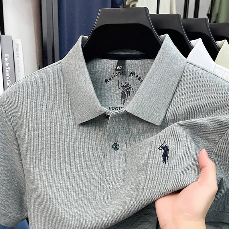 Men's Polo Shirt Cotton Pique Short Sleeve Casual Business Golf T-Shirt Embroidered Logo Summer Breathable Work Office Top