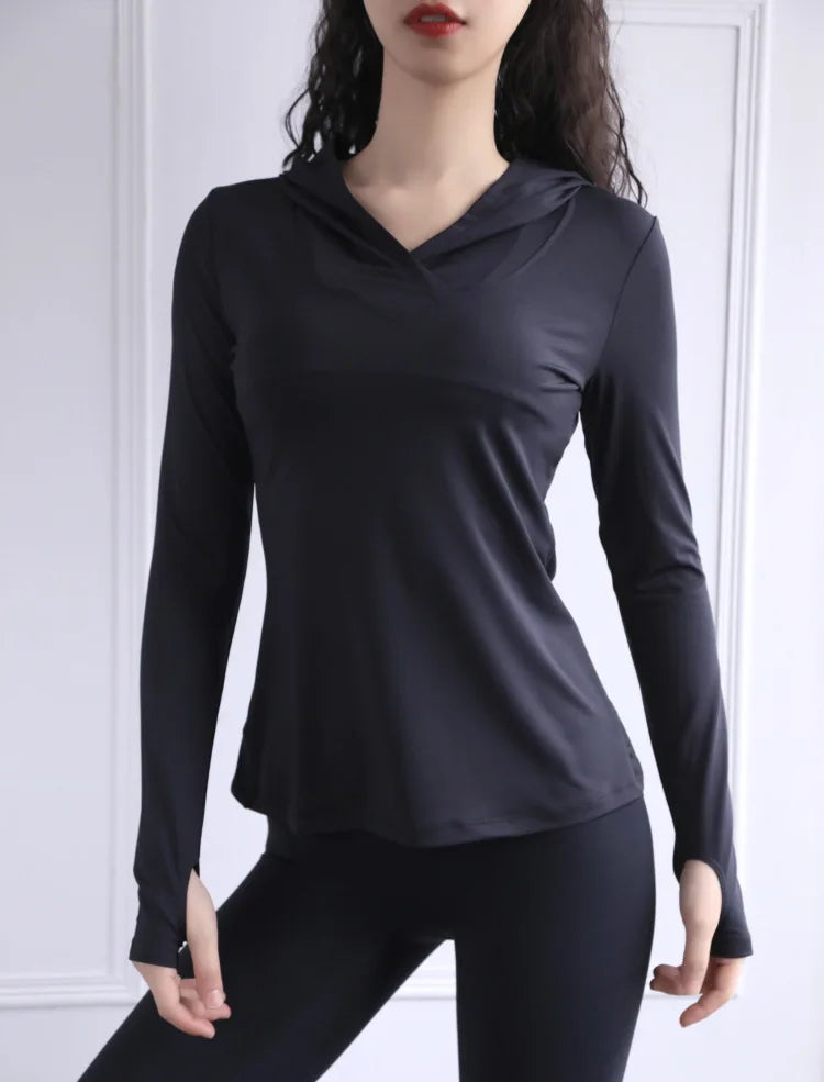 Women Back Forked Yoga Shirt Long Sleeve Thumb Hole Running T-shirt Mesh Breathable Sport Hoodies Fitness Top Gym Workout Blouse
