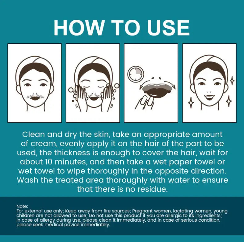 Jaysuing Facial Lip Hair Removal Cream Fast Removes Hair, Cleans and Smoothens the Skin, and Is Gentle and Non-irritating 100g