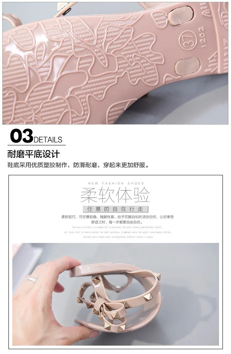 New Rivet Bow Sandals and Slippers Summer Transparent Crystal Shoes Women Outdoor Flip Flops