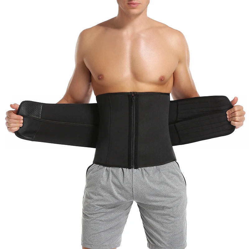 Men Waist Trainer Trimmer Belt for Weight Loss Neoprene Body Shaper Sauna Workout Sweat Belly Belt with Double Straps Shapewear