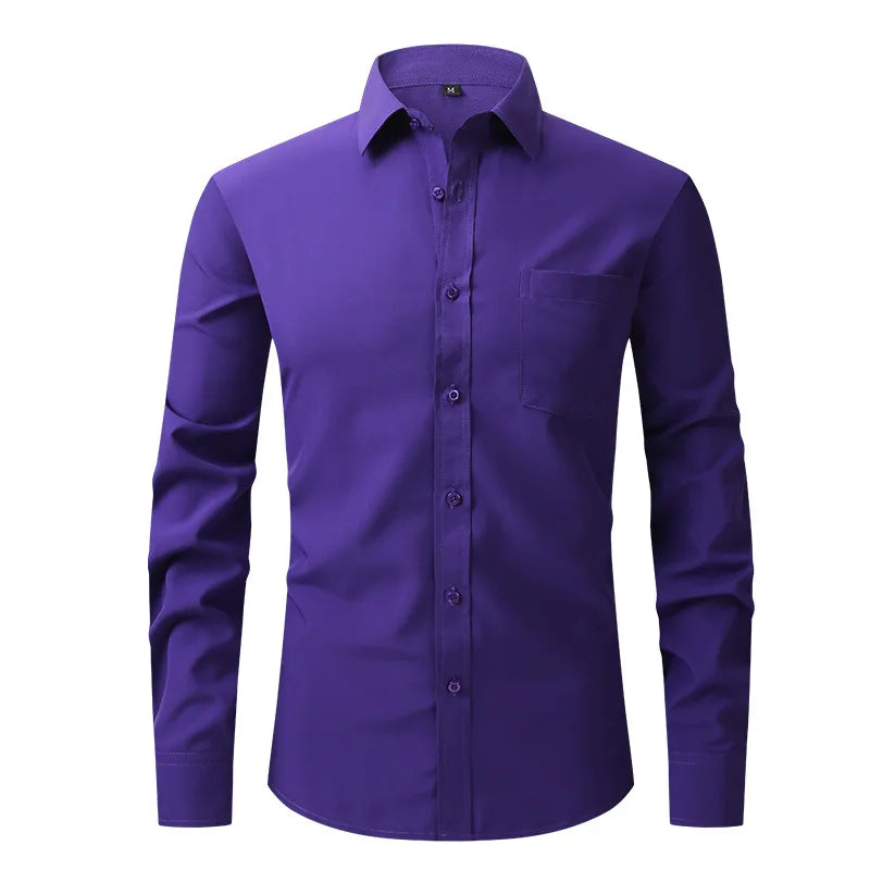 OEM Service Men's Casual Long Sleeve Dress Shirts Anti-pilling Square Collar Polyester Eco-Friendly Anti-Wrinkle