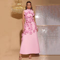 2026 New French pink Sleeveless Three-dimensional Floral A-line Maxi Dress Arrival Panelled Stand Collar Evening Dress