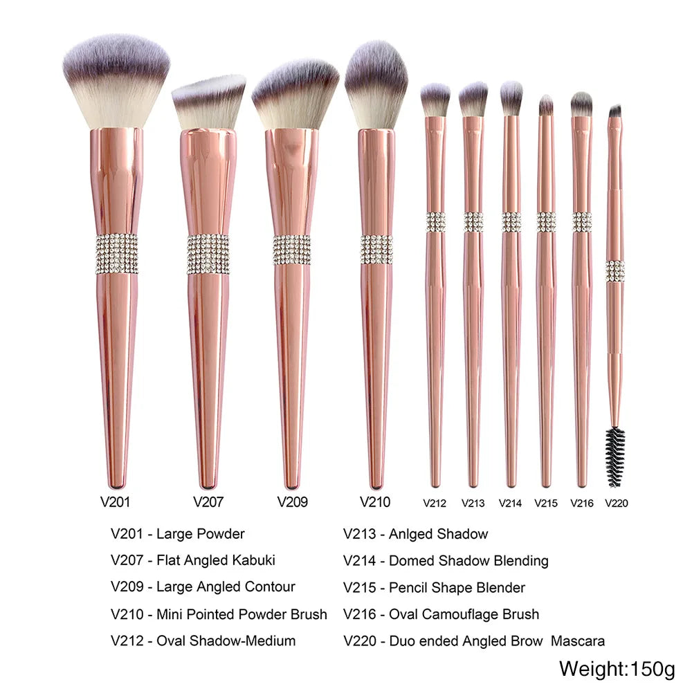 LOYBJ 10pcs Diamond Makeup Brushes Set Cosmetics Blending Tool Powder Foundation Blush Highlight Eyeshadow Eyebrow Eyelash Brush
