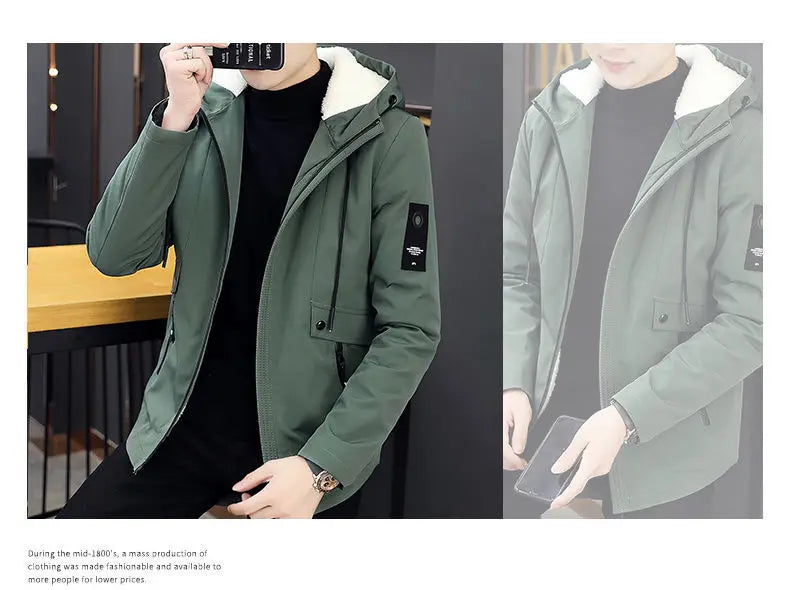 New Trench Coat Men's Solid Color Hooded Jacket Young and Middle-Aged Korean Style Slim Fit Jacket Casual Long Tops Parkas Coats