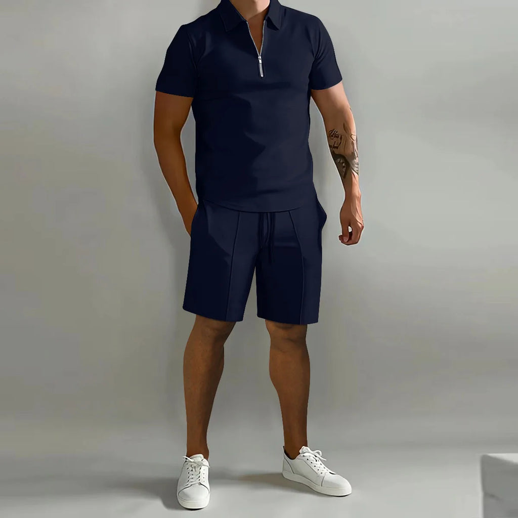 Fashion Men's Summer Short-Sleeved T-Shirt and Trousers Set Polo and Shorts Sets for Men Costume Classic