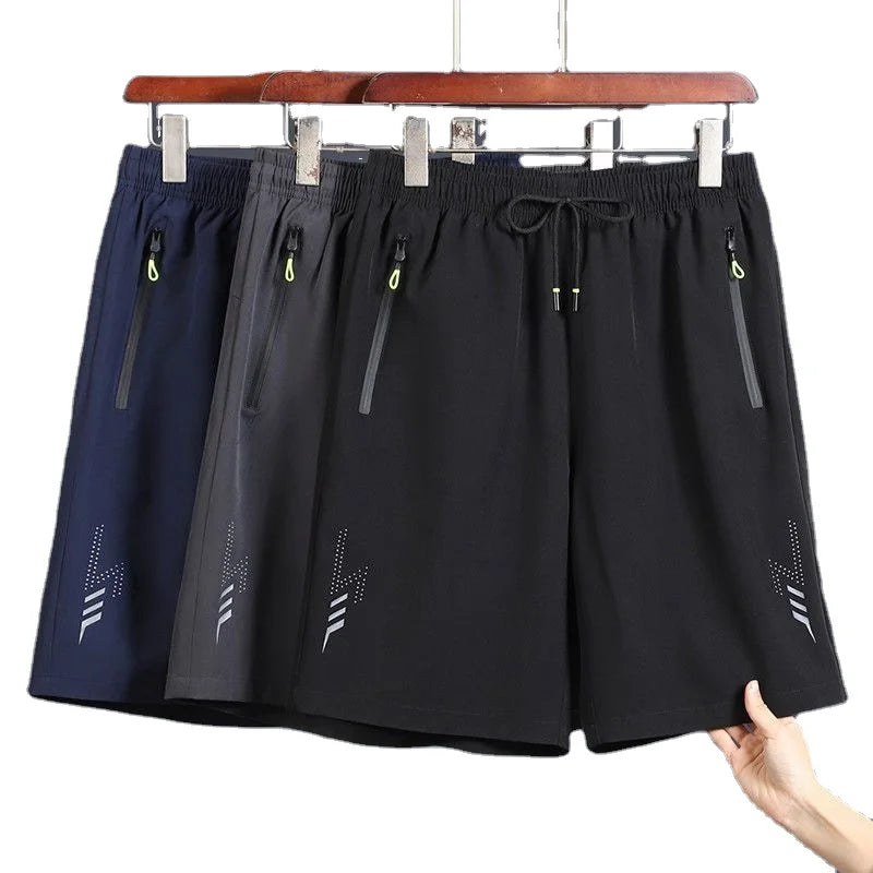 Summer New Style Sporty Solid Color Sports Shorts Casual Men's Quick-drying Drawstring Ice Silk Fitness Loose