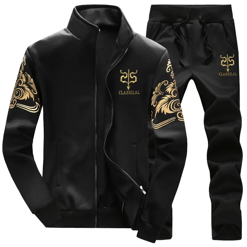 RNSHANGER Men Casual Suit Set Autumn Sports Suit Stand Collar Zipper Cardigan Drawstring Trousers Stylish Pocket Design