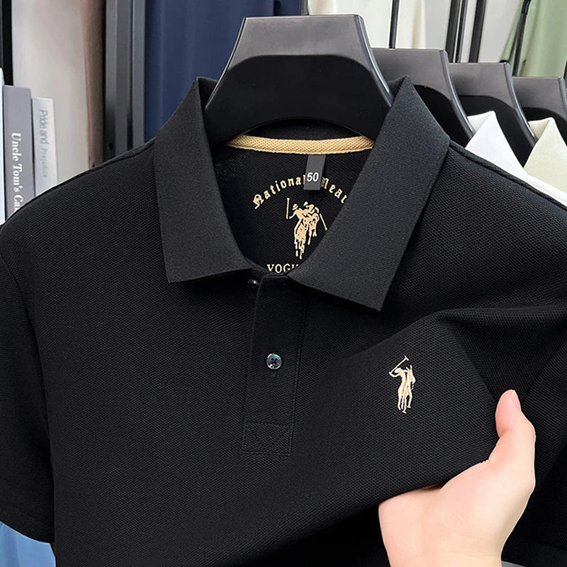 Men's Polo Shirt Cotton Pique Short Sleeve Casual Business Golf T-Shirt Embroidered Logo Summer Breathable Work Office Top