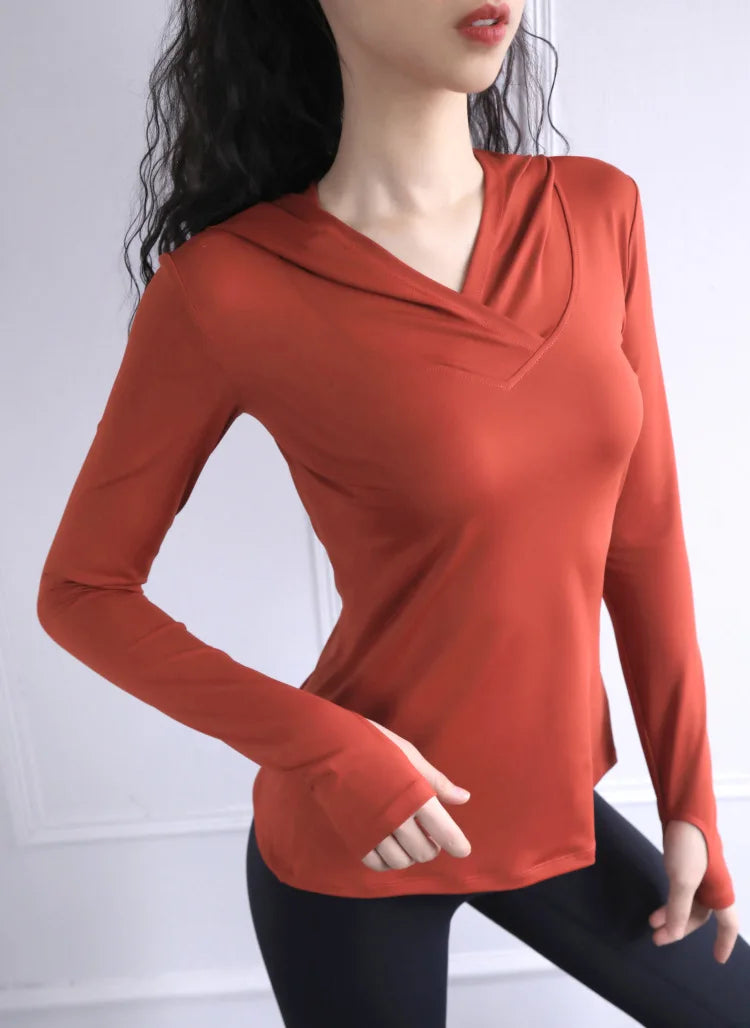 Women Back Forked Yoga Shirt Long Sleeve Thumb Hole Running T-shirt Mesh Breathable Sport Hoodies Fitness Top Gym Workout Blouse