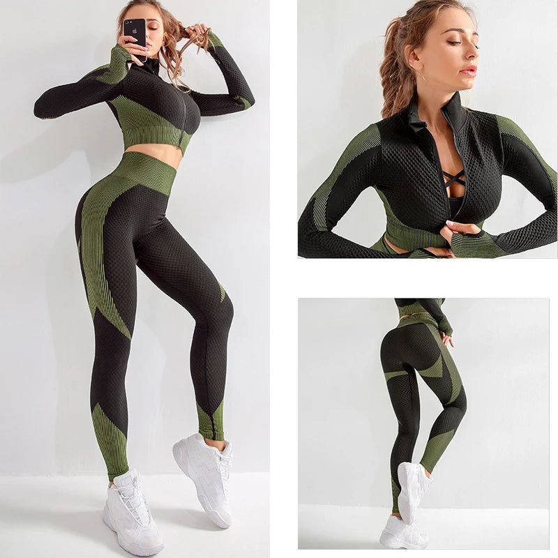 LANTECH Women Sports Suits Set Yoga Sets Gym Fitness Pants Leggings Sportswear Leggings Seamless Athletic Sports Shirts