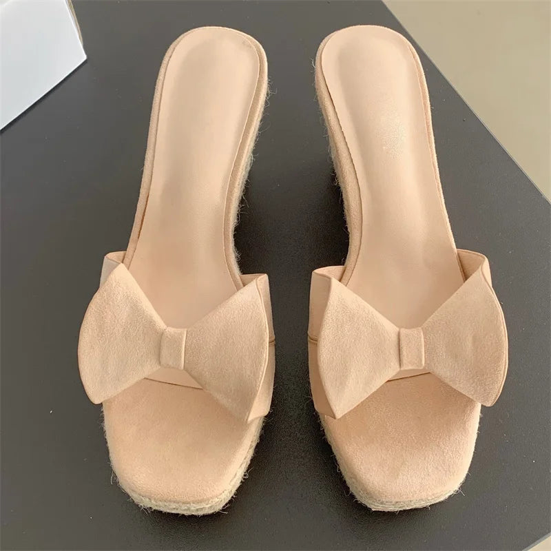 2025 European and American Style Wedge Heel Slippers New Summer High Heel Sandals with Peep Toe and Platform Cork Outsole