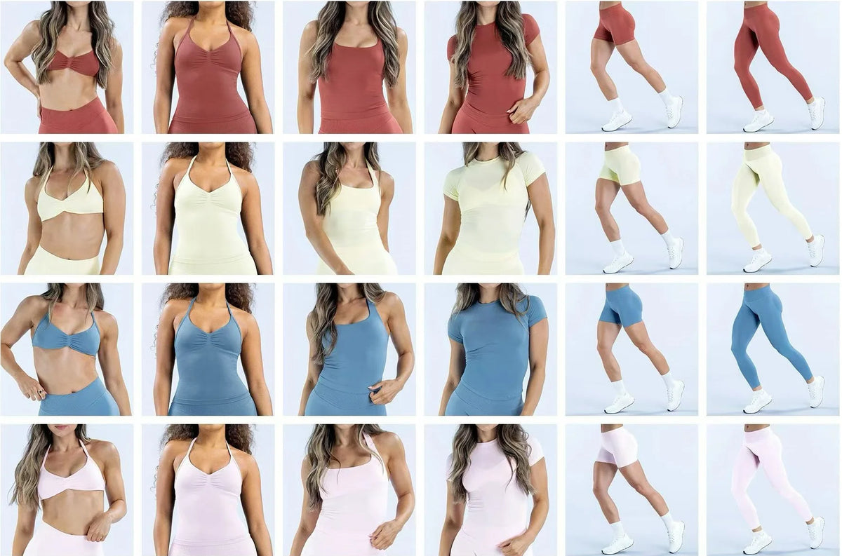 Wholesale Single Shoulder Seamless Yoga Bra Shockproof Yoga Set Sports Scrunch Butt Legging High Elastic Workout Running Wear