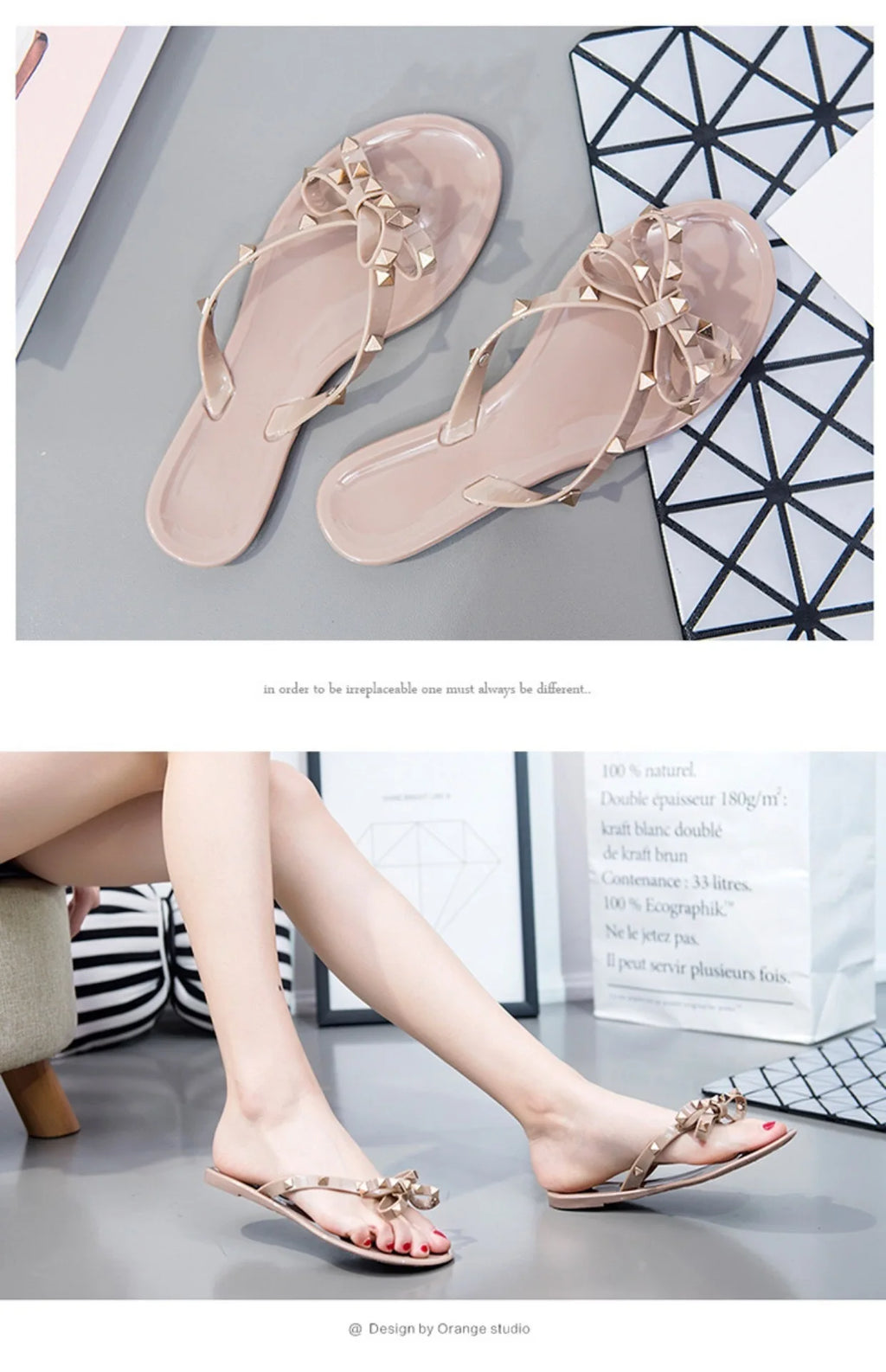 New Rivet Bow Sandals and Slippers Summer Transparent Crystal Shoes Women Outdoor Flip Flops
