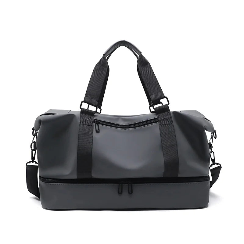 Tomic New PU Sports Fitness Bag Men Separate Compartments Wet Dry Items 30-40L Backpack Hand-held Short-trip Travel Bag