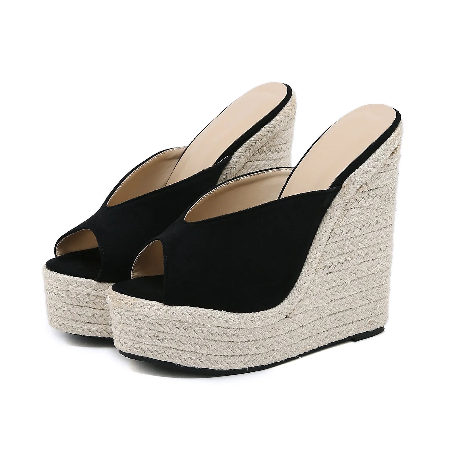 2023 Exquisite and Comfortable Suede Wedge Heel Knitted Heel Slippers Fashion New Wedge Heel Women's Shoes