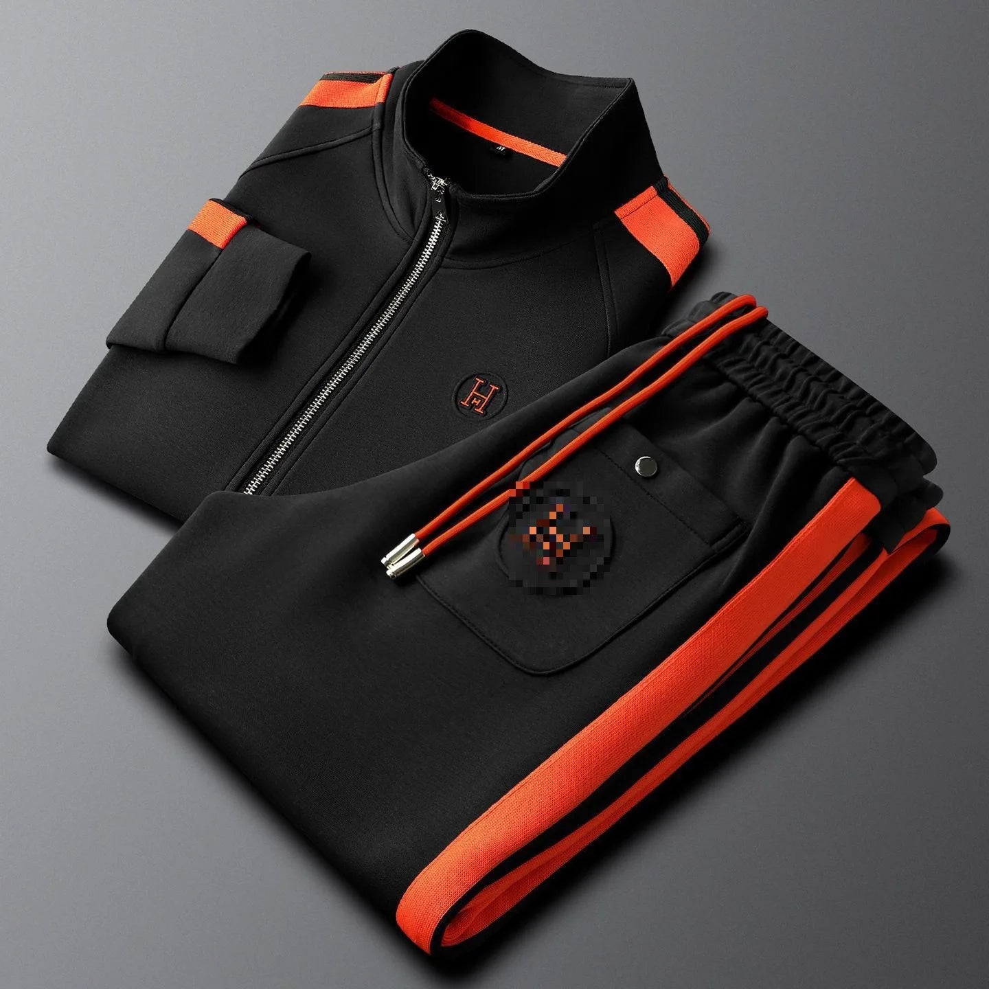 Casual Sports Suit Couples New Autumn Winter Style Color-blocking Striped Breathable Patchwork Trendy Slim-fit Two-piece Set