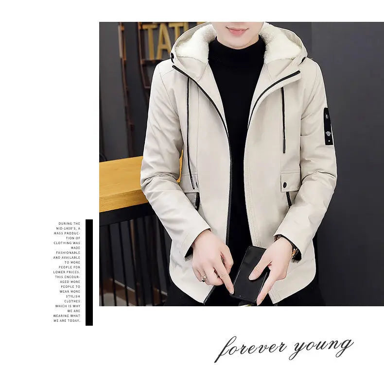 New Trench Coat Men's Solid Color Hooded Jacket Young and Middle-Aged Korean Style Slim Fit Jacket Casual Long Tops Parkas Coats