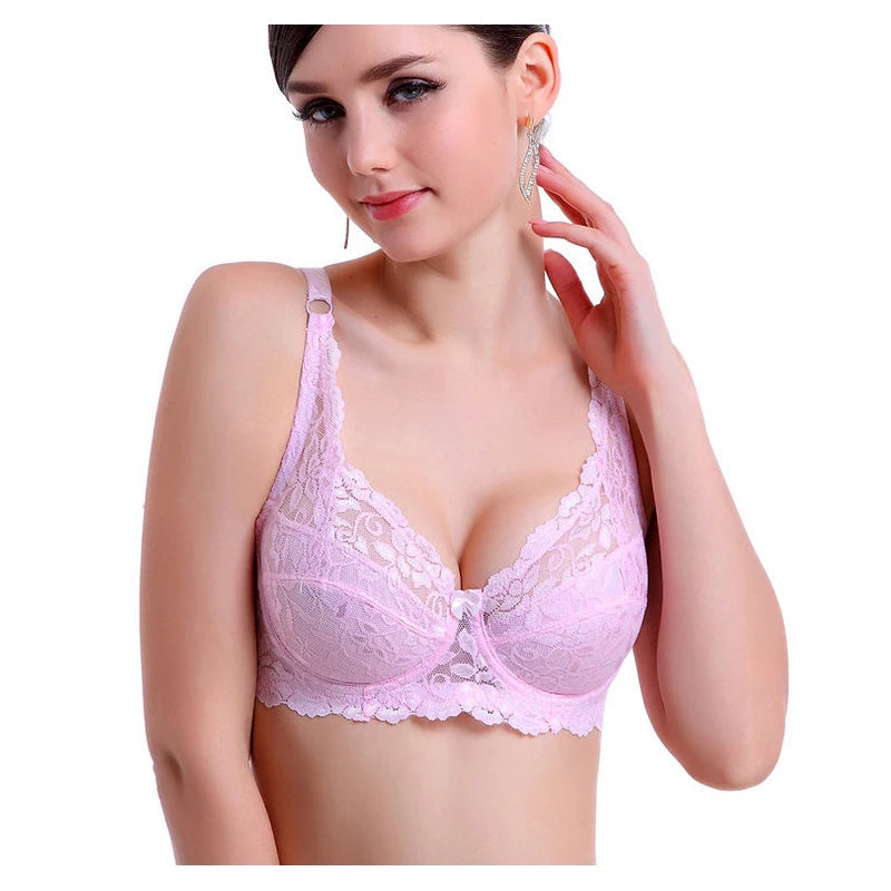 Women Push Up Black Lingerei Sexy Bra Underwire Thin Cotton Padded Lace Sheer Minimizer Bra Big Bust 80-115 B C D Cup Bra C3306