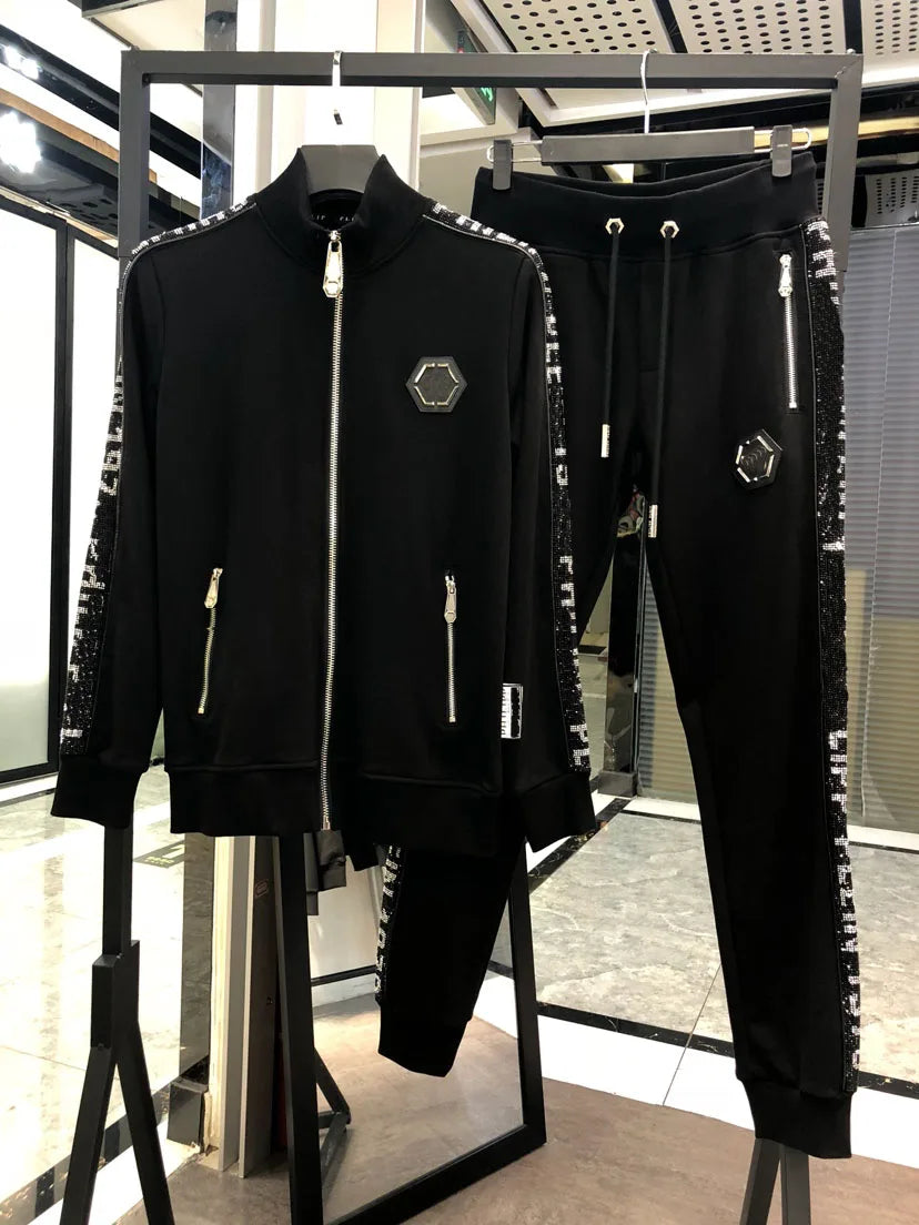 Men's Autumn/Winter Sweatshirt Set PP Set Pure Cotton Stand Collar Sweatshirt Casual Pants Slim Fit Comfortable High Quality