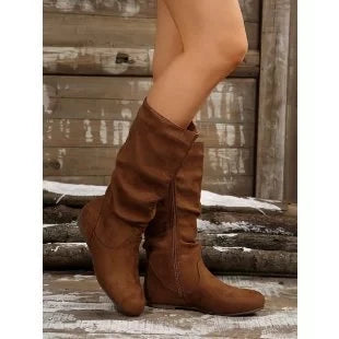 Women's Spring Plus Size New Ladies Winter Suede Zipper Women Fashion Square Heel Shoes High Long Boots