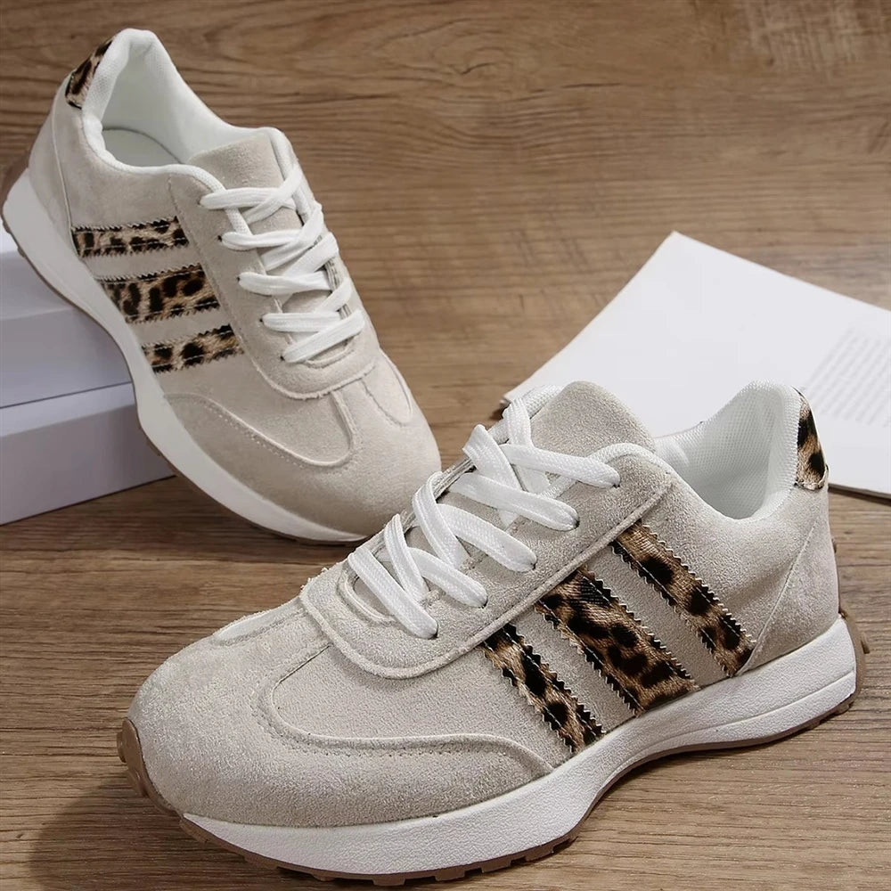 Leopard Print Sneakers Women Retro Runner Casual Shoes Lace up Lightweight Animal Ladies Trainers Stylish Jogging