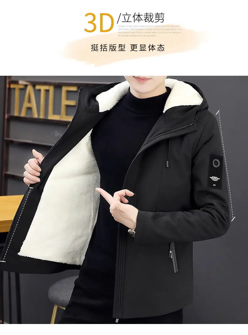 New Trench Coat Men's Solid Color Hooded Jacket Young and Middle-Aged Korean Style Slim Fit Jacket Casual Long Tops Parkas Coats