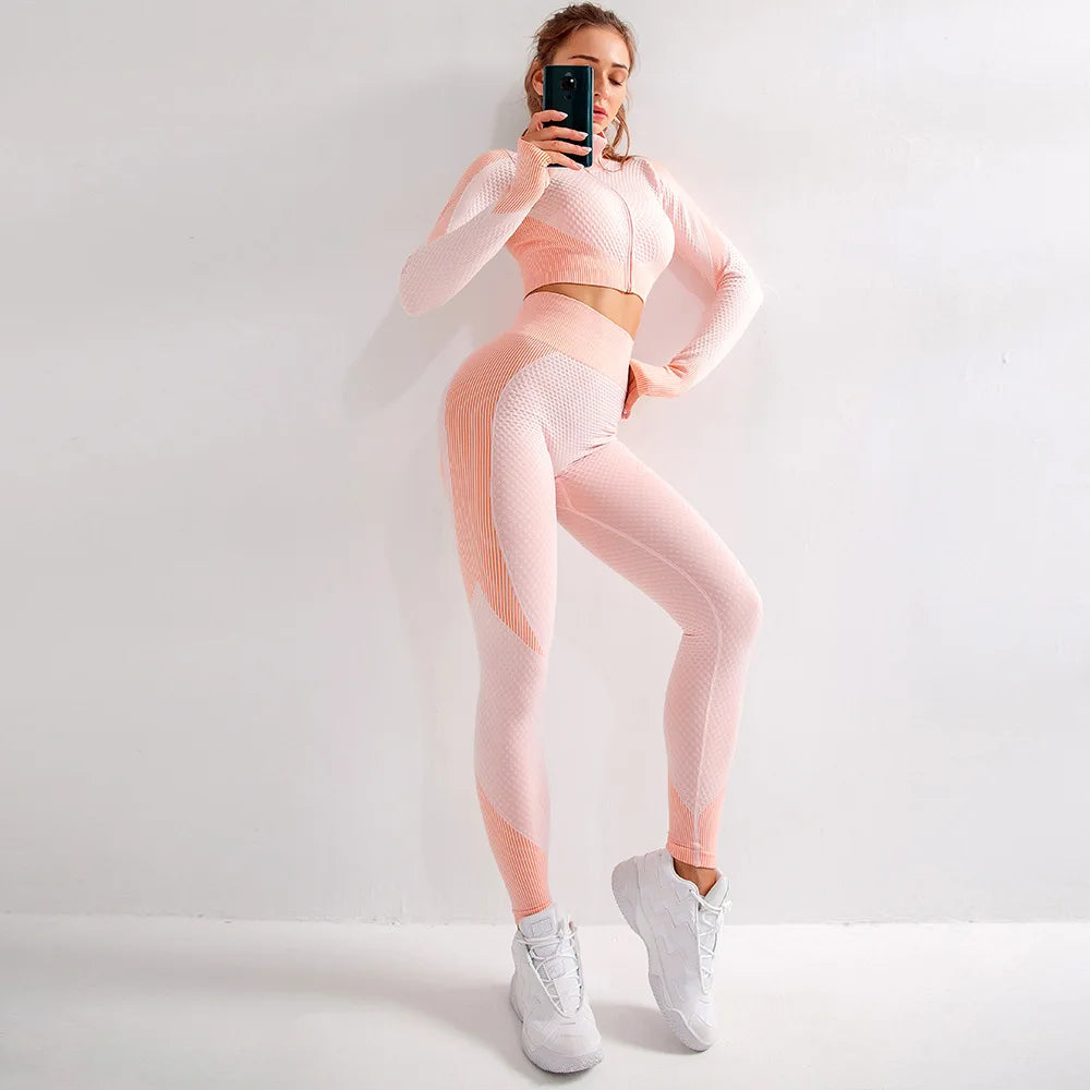 LANTECH Women Sports Suits Set Yoga Sets Gym Fitness Pants Leggings Sportswear Leggings Seamless Athletic Sports Shirts