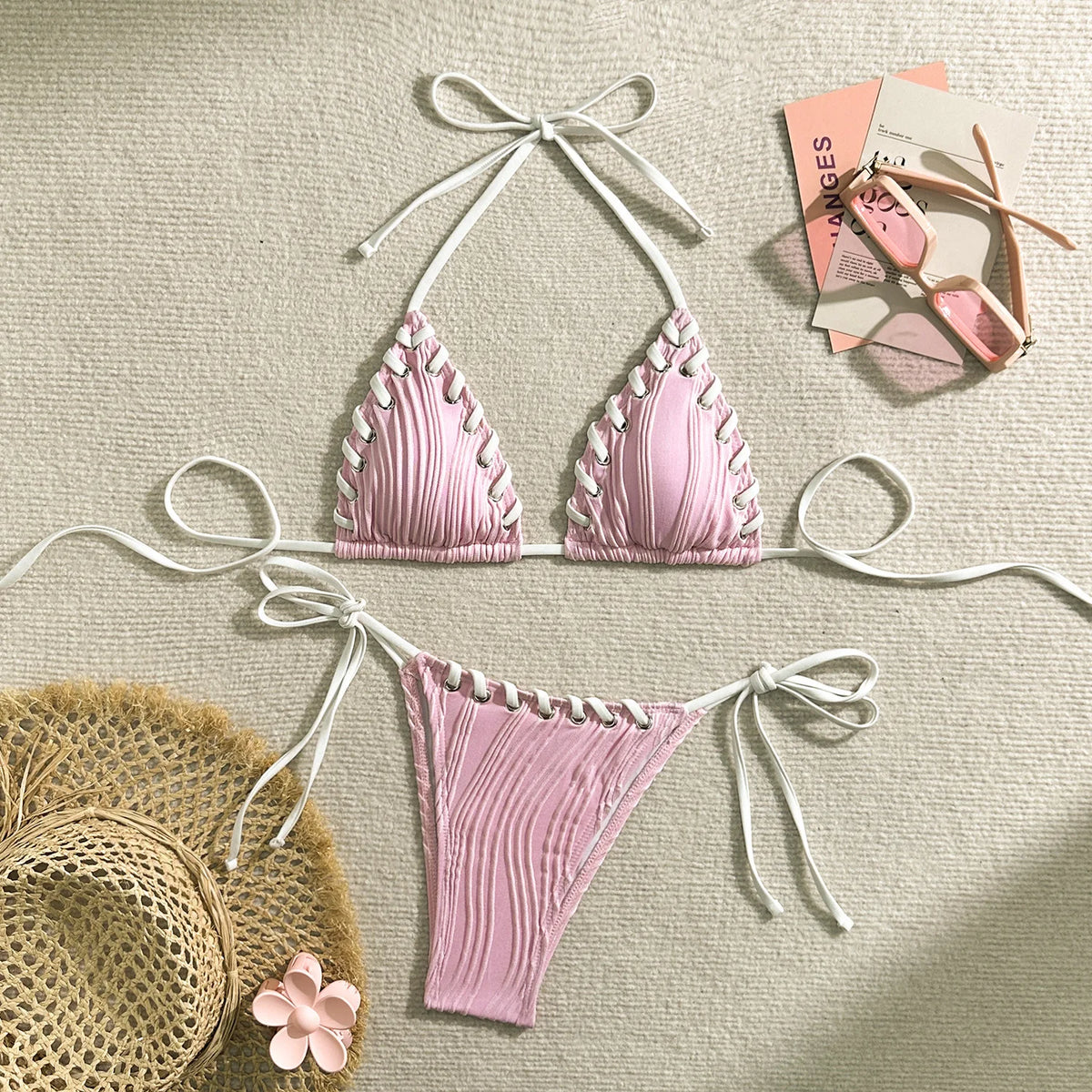 One Shoulder Women's Swimsuits 2 Piece Zebra Stripe Swimwear Women Cut Out Monokini Buckle Linked Beachwear