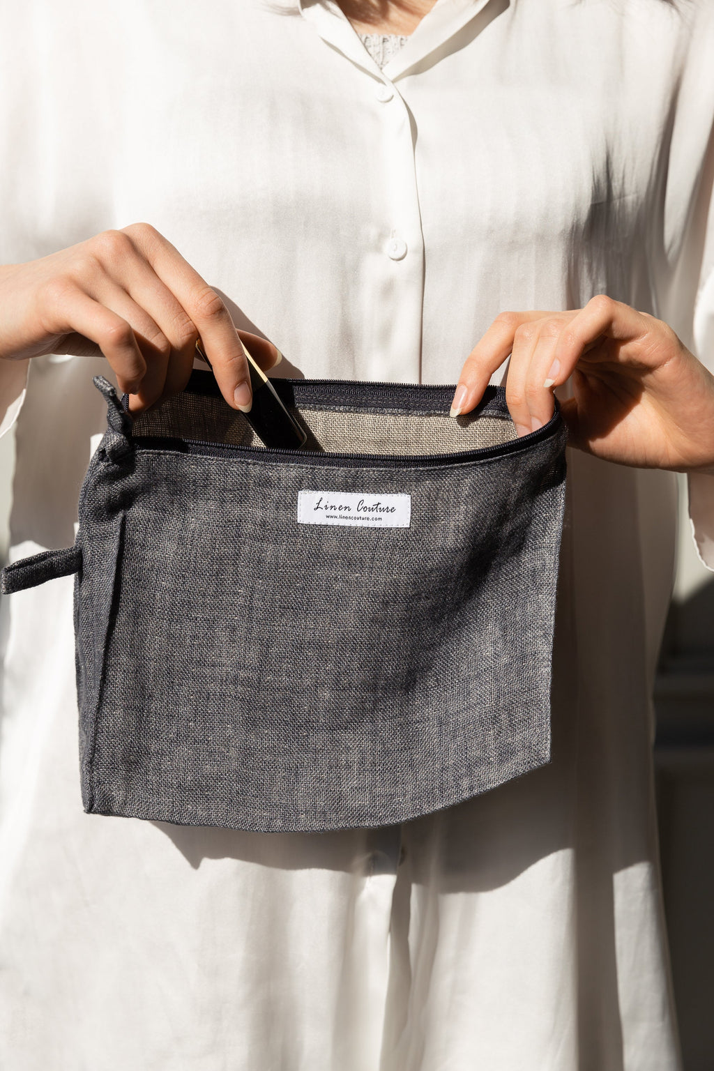 Double cloth linen large makeup bag with zipper | 43001508