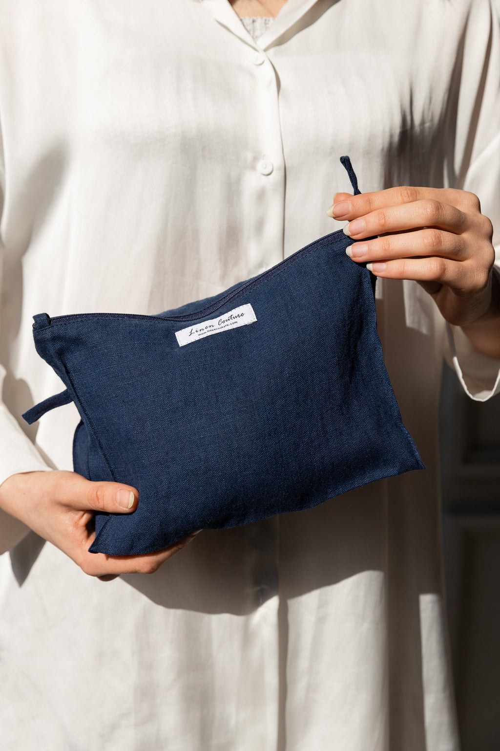 Double cloth linen large makeup bag with zipper | 43001508