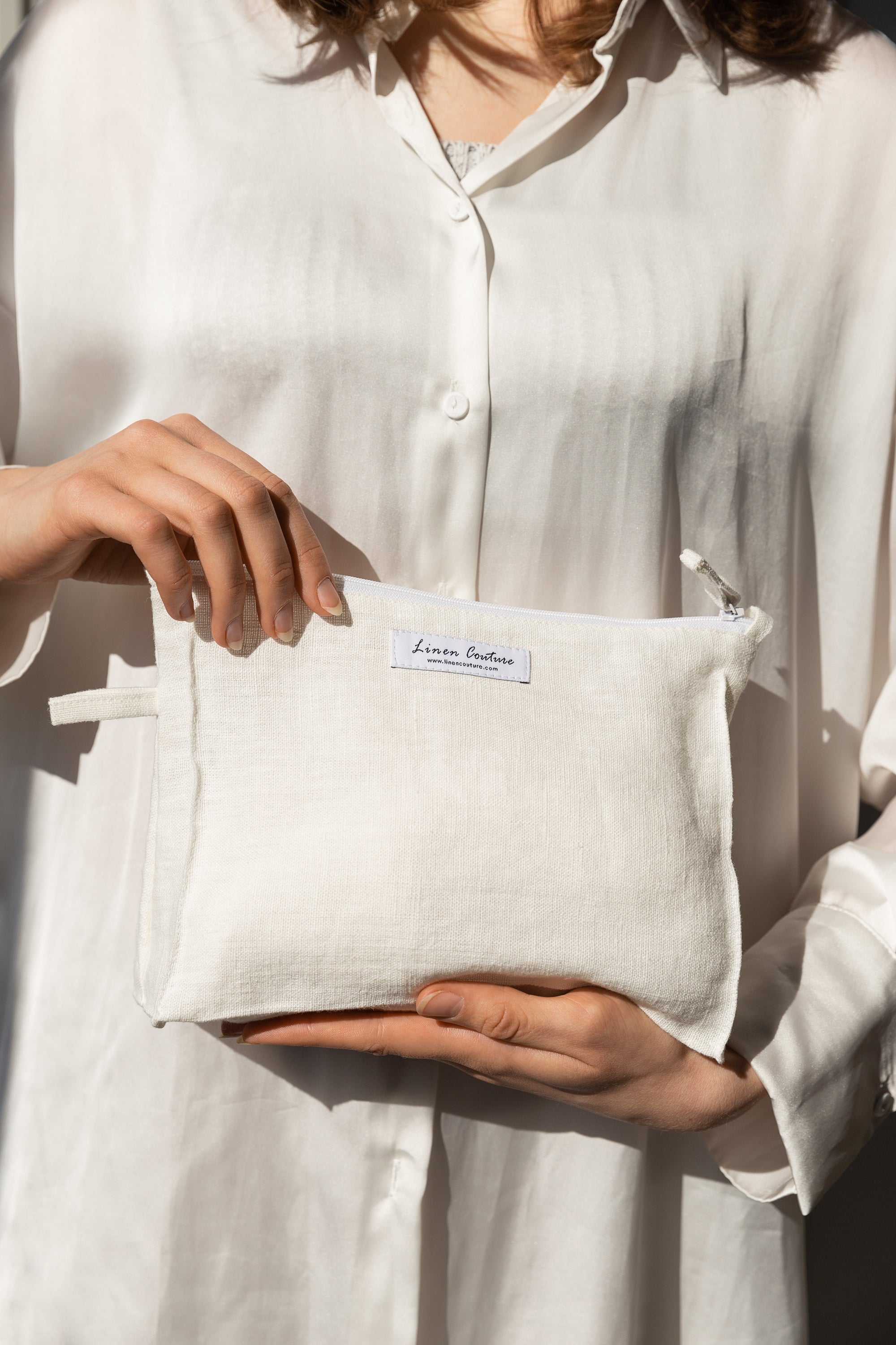Double cloth linen large makeup bag with zipper | 43001508