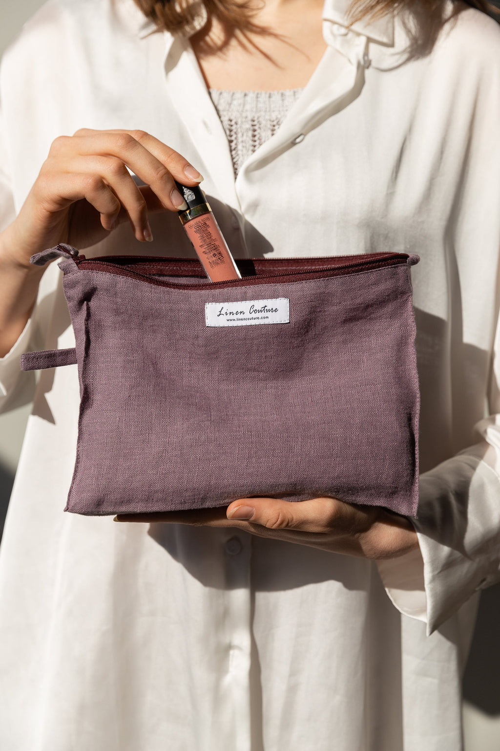 Double cloth linen large makeup bag with zipper | 43001508