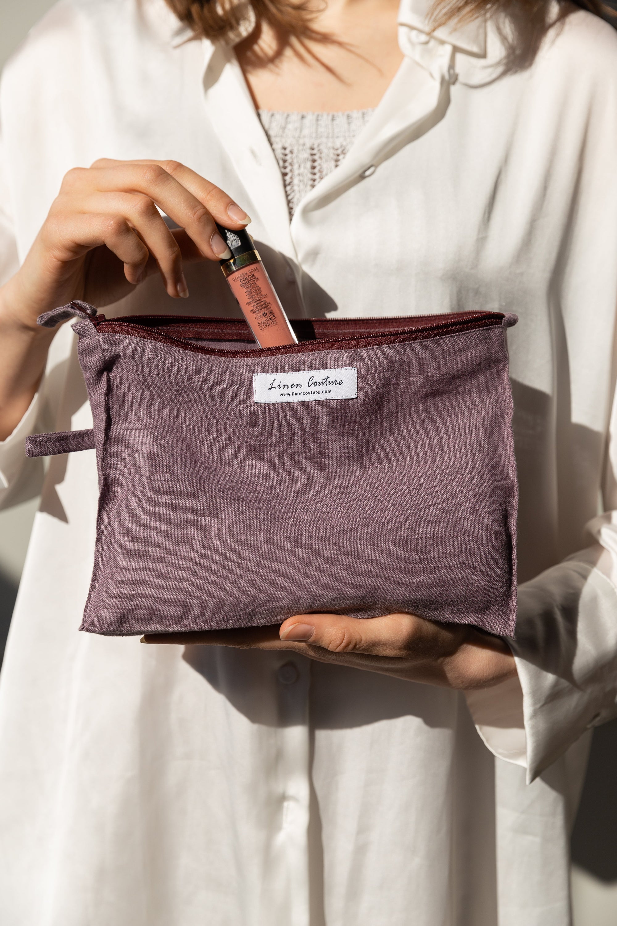 Double cloth linen large makeup bag with zipper | 43001508