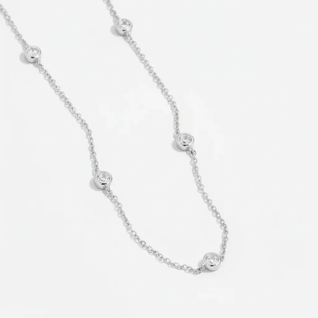 Moissanite bubble set necklace 925 Sterling Silver Moissanite
